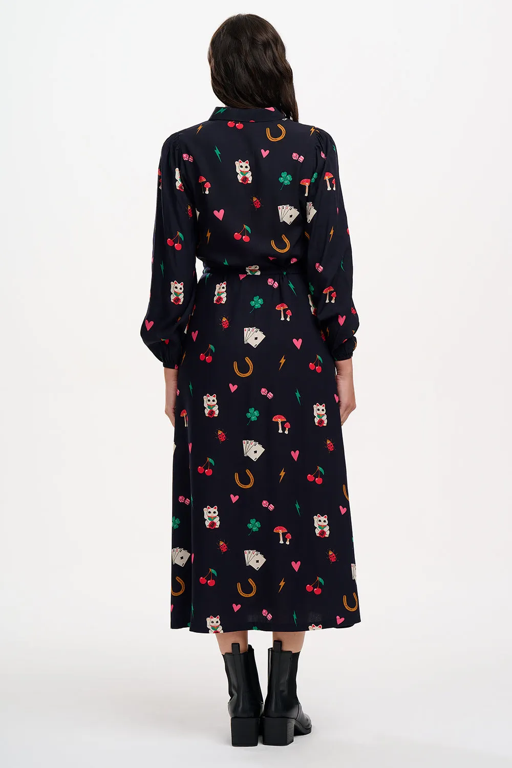 Dottie Maxi Shirt Dress - Black. Lucky Charms