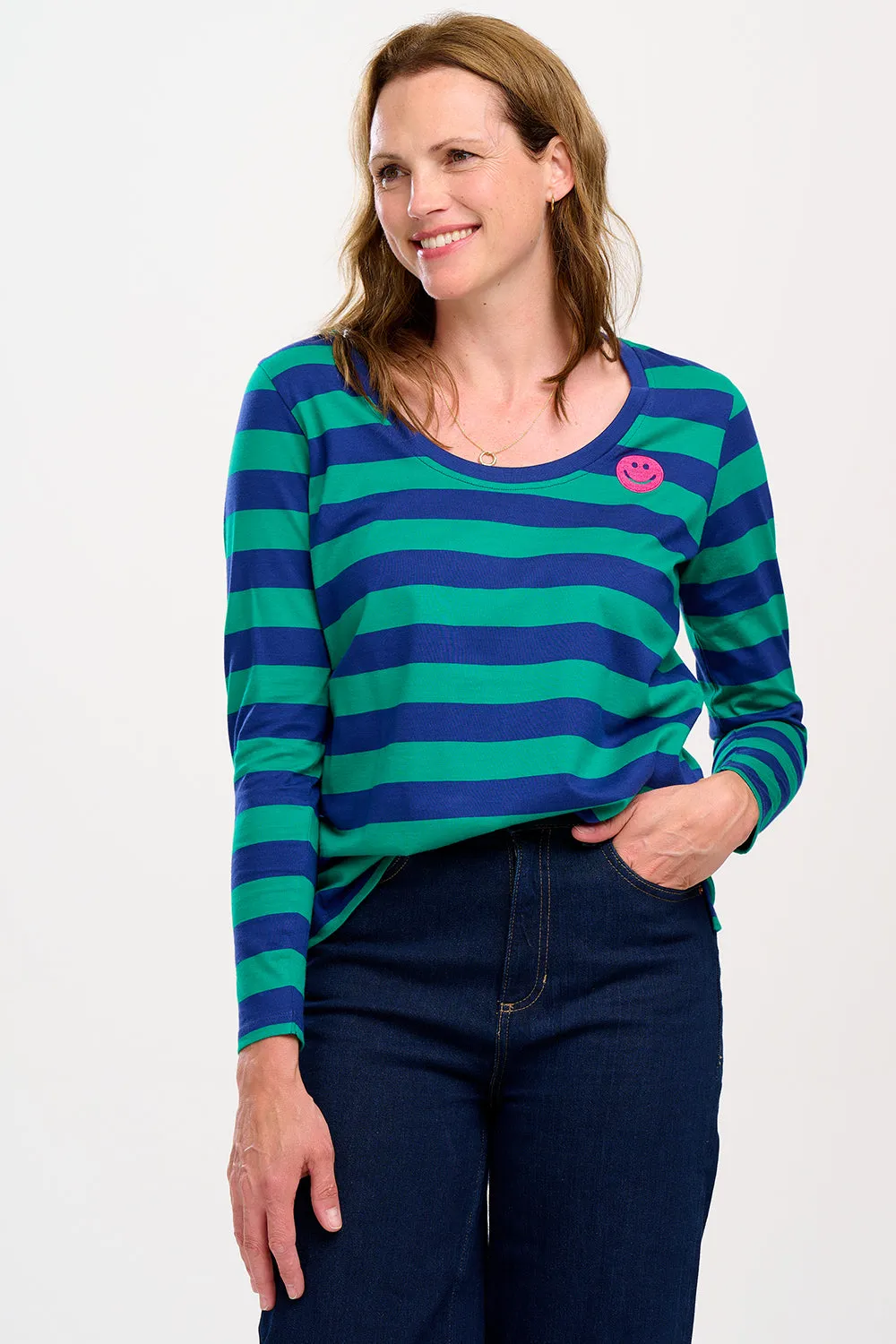 Emma Jersey Top - Navy/Green. Happy Stripes