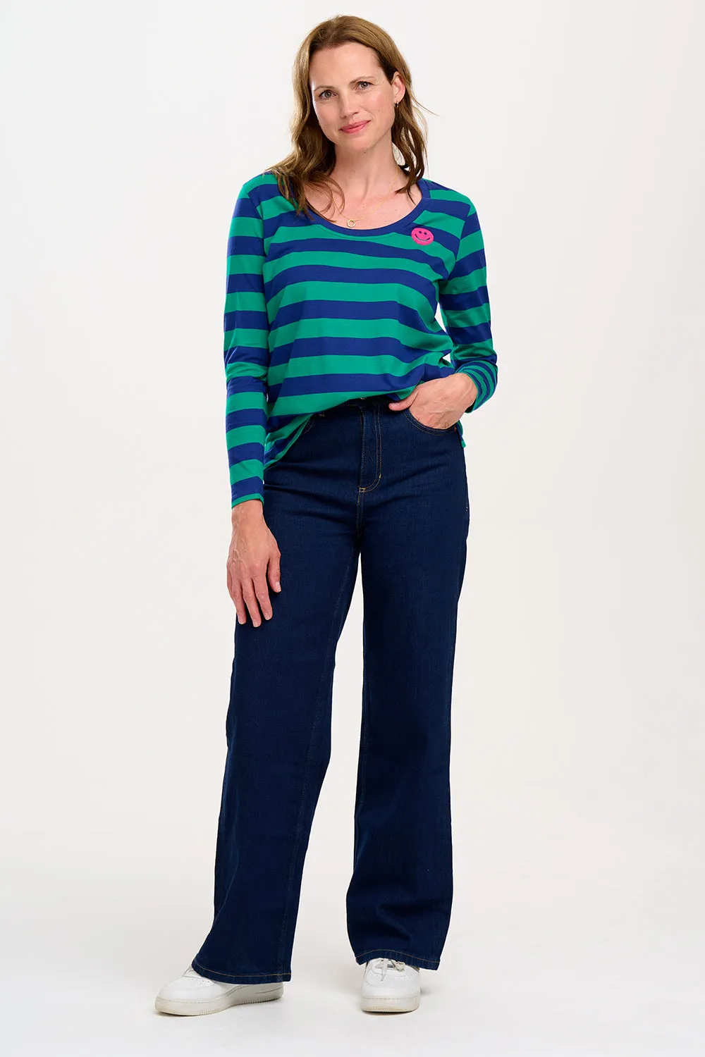 Emma Jersey Top - Navy/Green. Happy Stripes