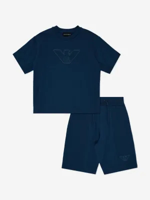 Emporio Armani Boys Logo Short Set in Blue