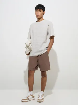 ETA Beige Striped Knitted Relaxed-Fit Cotton-Blend T-Shirt