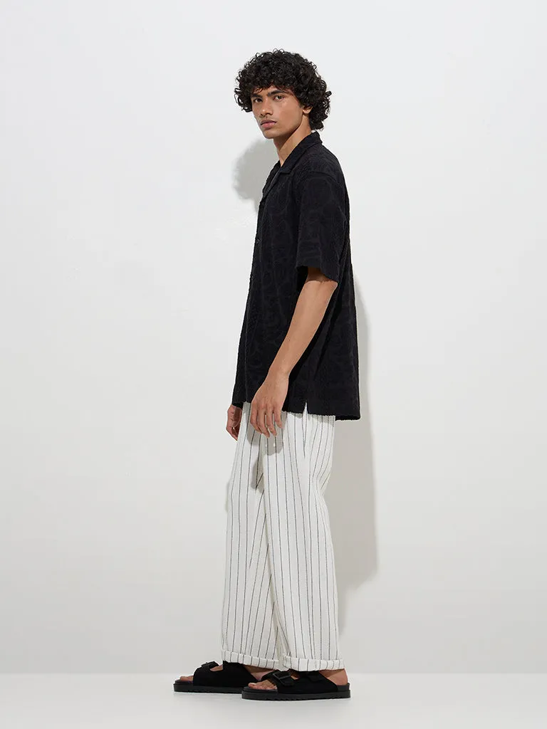 ETA Black Paisley Design Relaxed-Fit Cotton-Blend Shirt