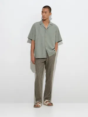 ETA Olive Striped Relaxed-Fit Cotton-Blend Mid-Rise Chinos