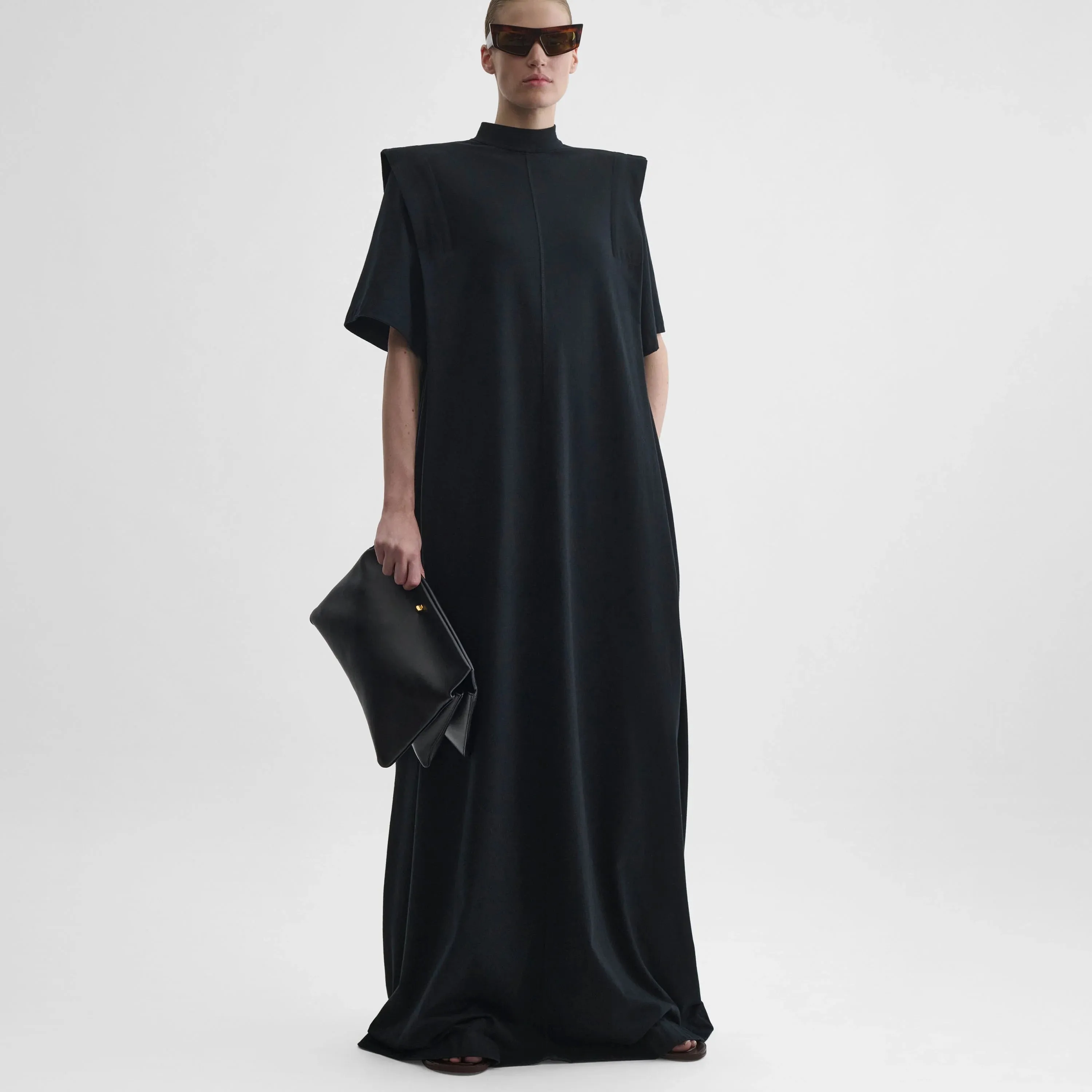 FOLDED SHOULDER DRESS | black jersey
