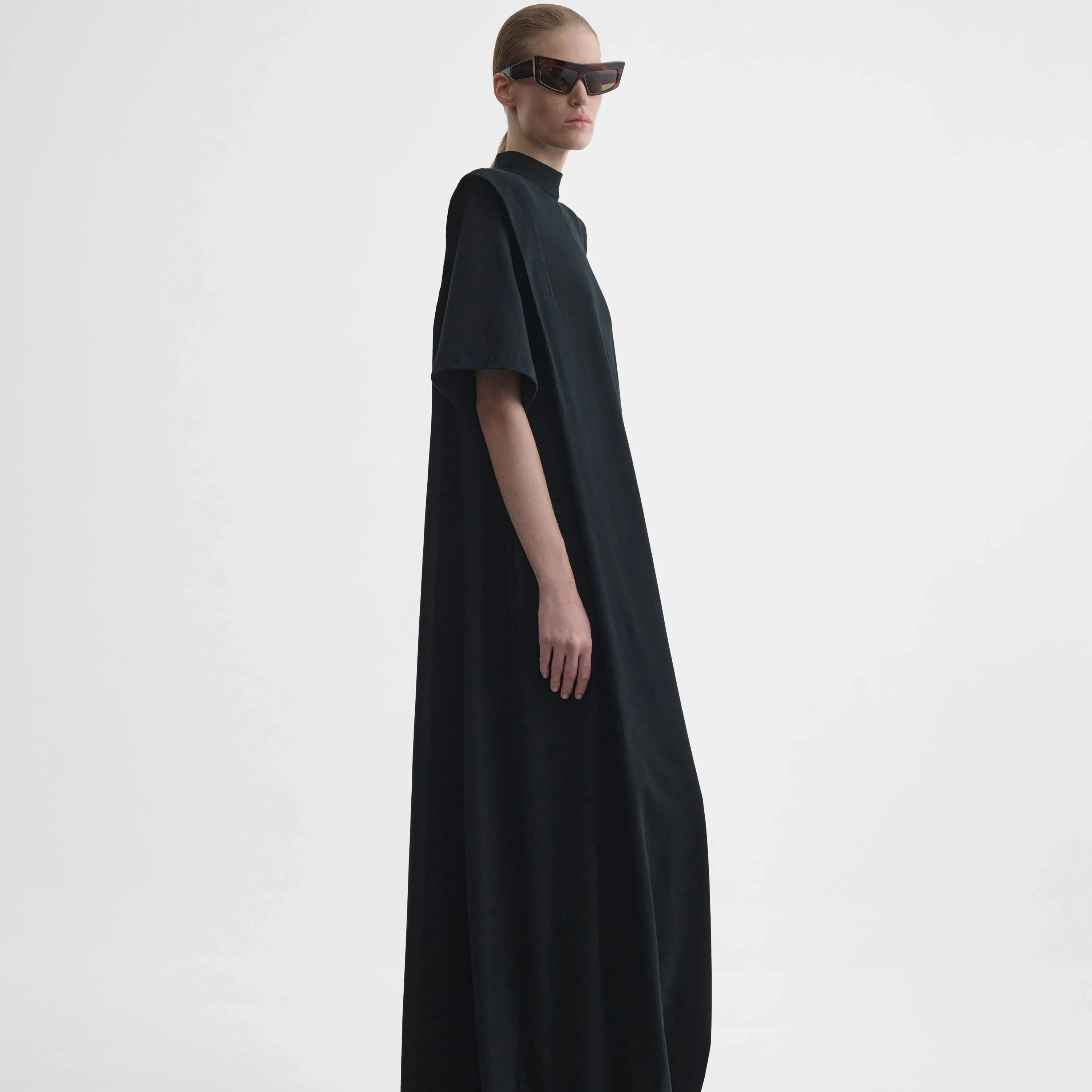 FOLDED SHOULDER DRESS | black jersey