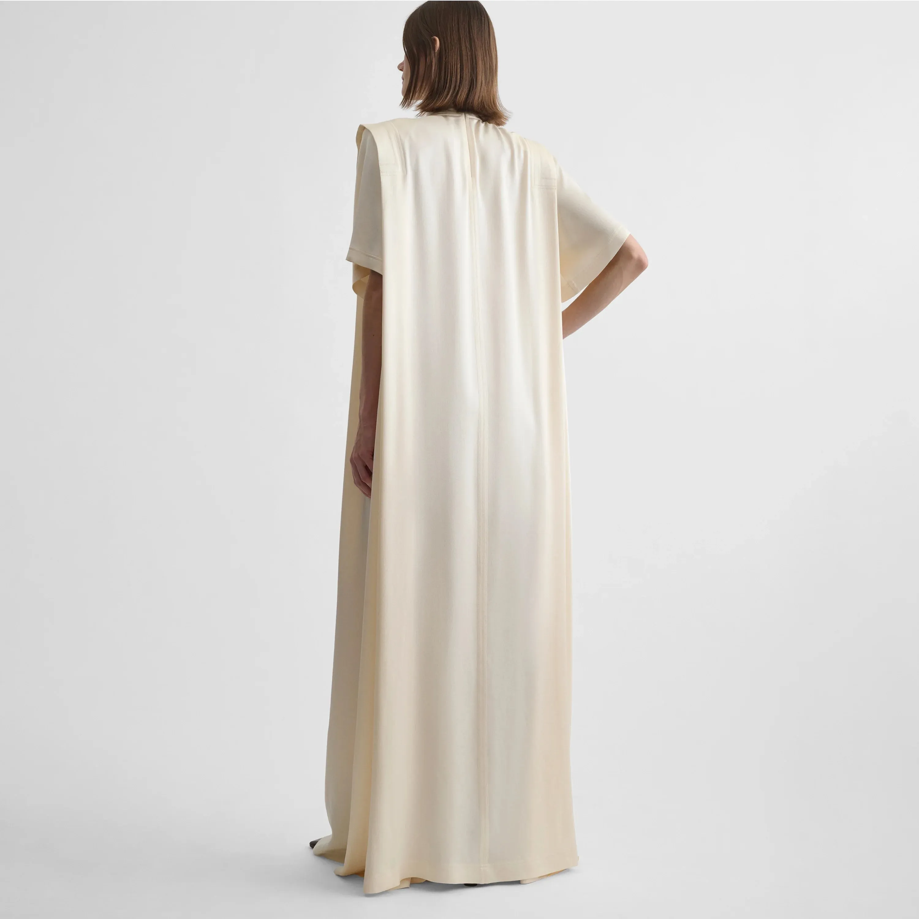 FOLDED SHOULDER DRESS | vanilla satin back crepe
