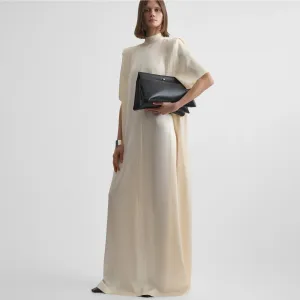 FOLDED SHOULDER DRESS | vanilla satin back crepe