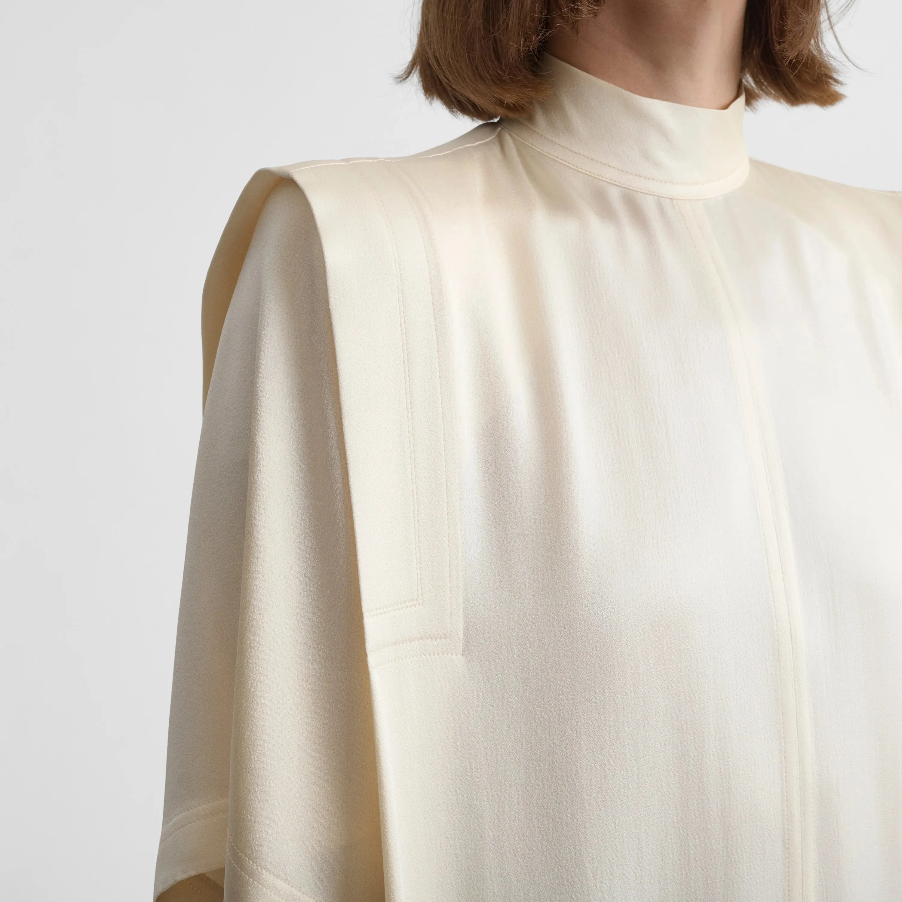 FOLDED SHOULDER DRESS | vanilla satin back crepe