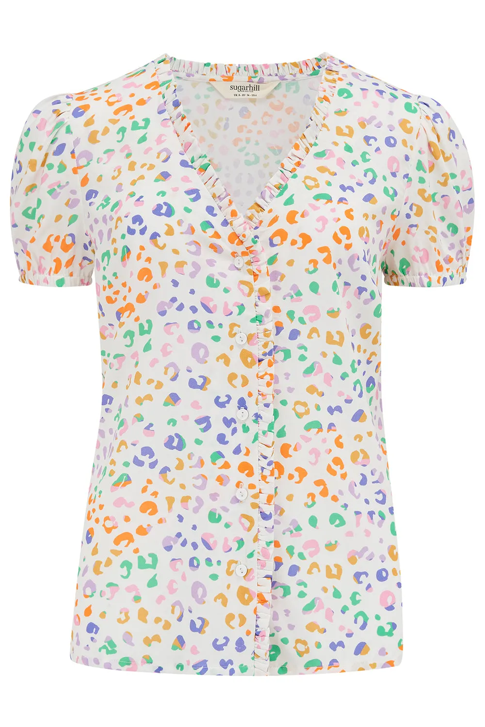 Freesia Frill Blouse - Off-White/Multi. Mottled Leopard