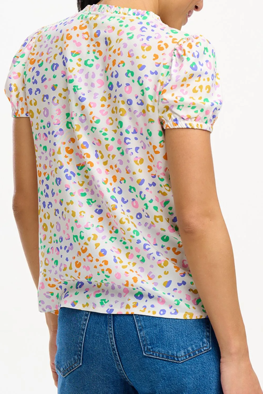 Freesia Frill Blouse - Off-White/Multi. Mottled Leopard
