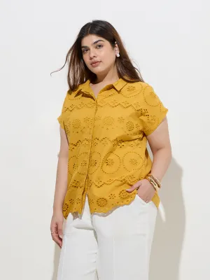 Gia Mustard Schiffli Detailed Cotton Shirt