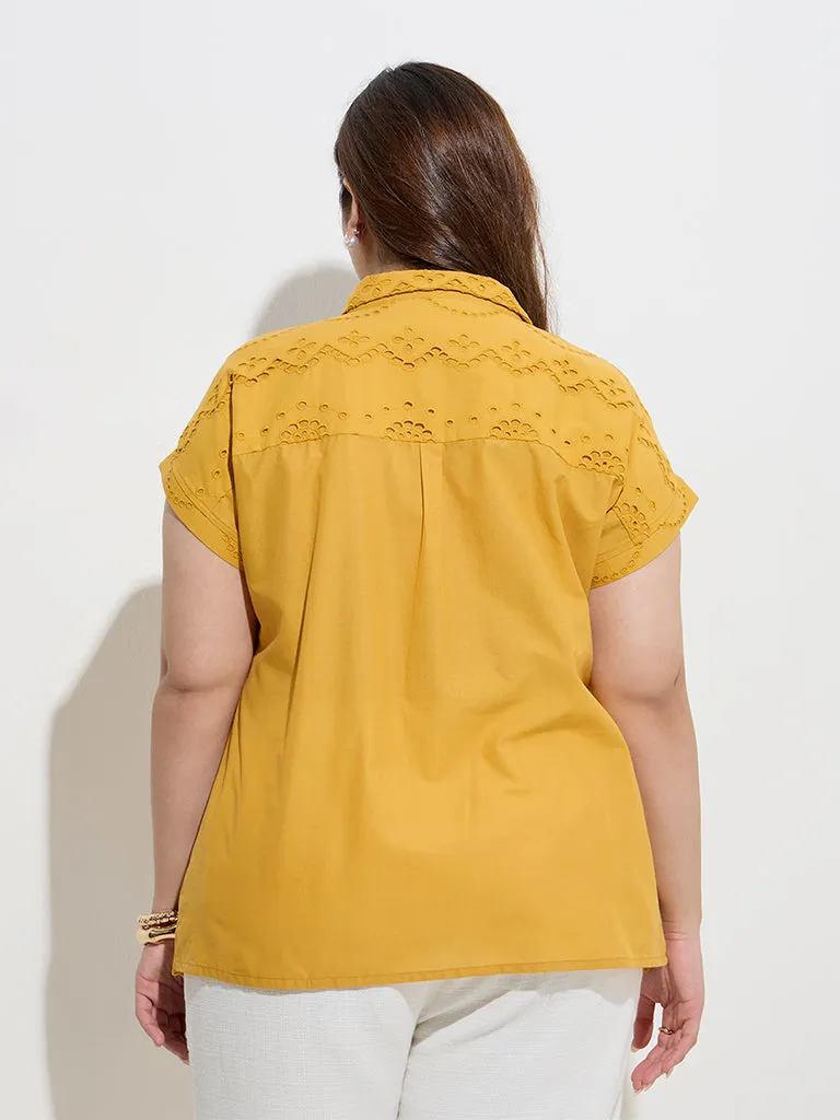 Gia Mustard Schiffli Detailed Cotton Shirt