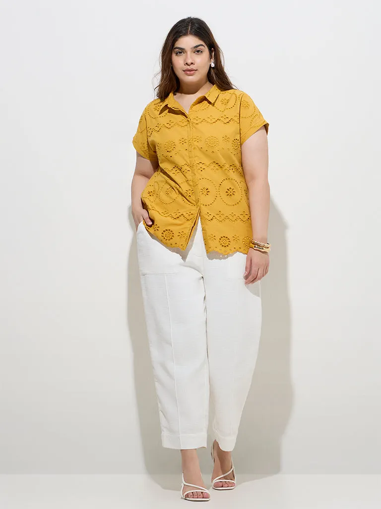 Gia Mustard Schiffli Detailed Cotton Shirt