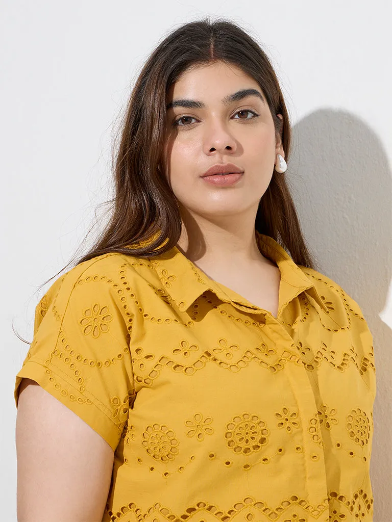 Gia Mustard Schiffli Detailed Cotton Shirt