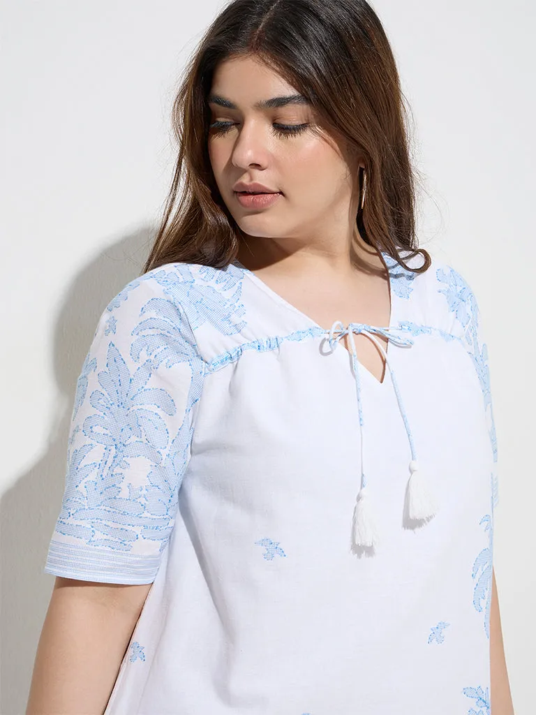 Gia White Tropical-Inspired Cotton-Blend A-Line Dress