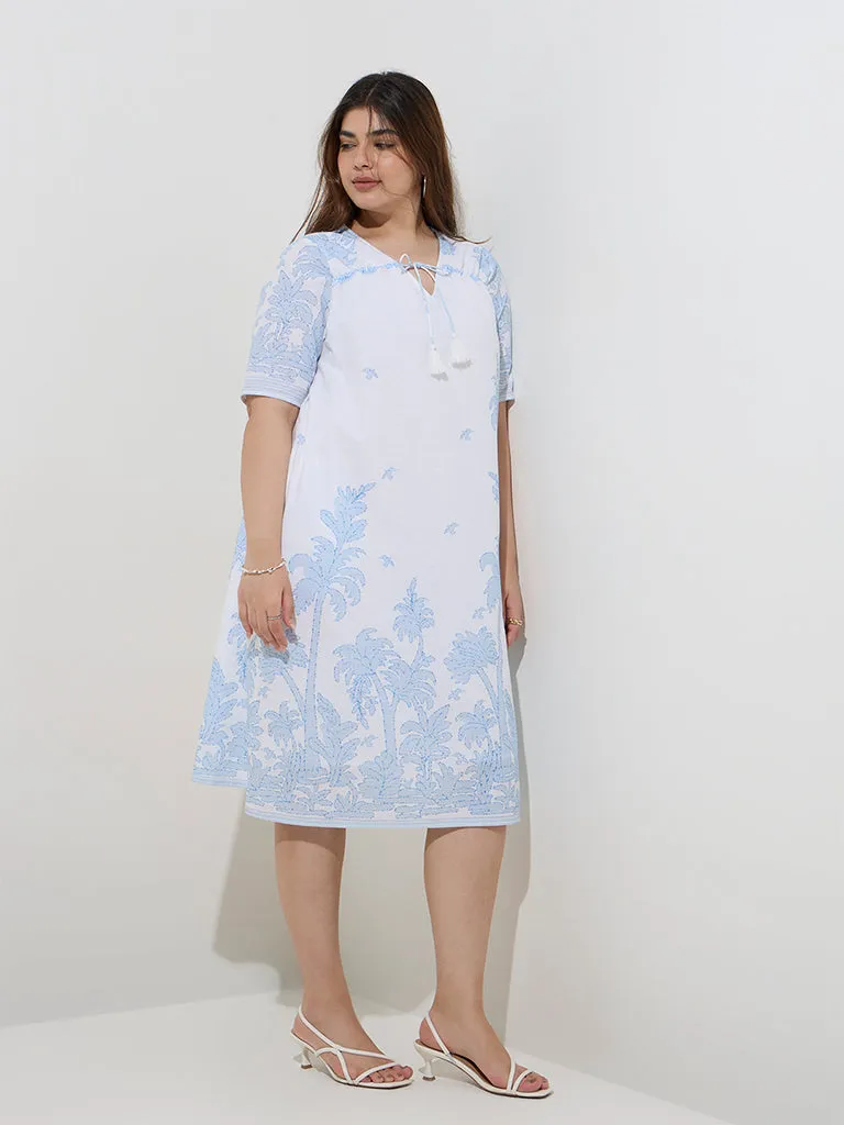 Gia White Tropical-Inspired Cotton-Blend A-Line Dress