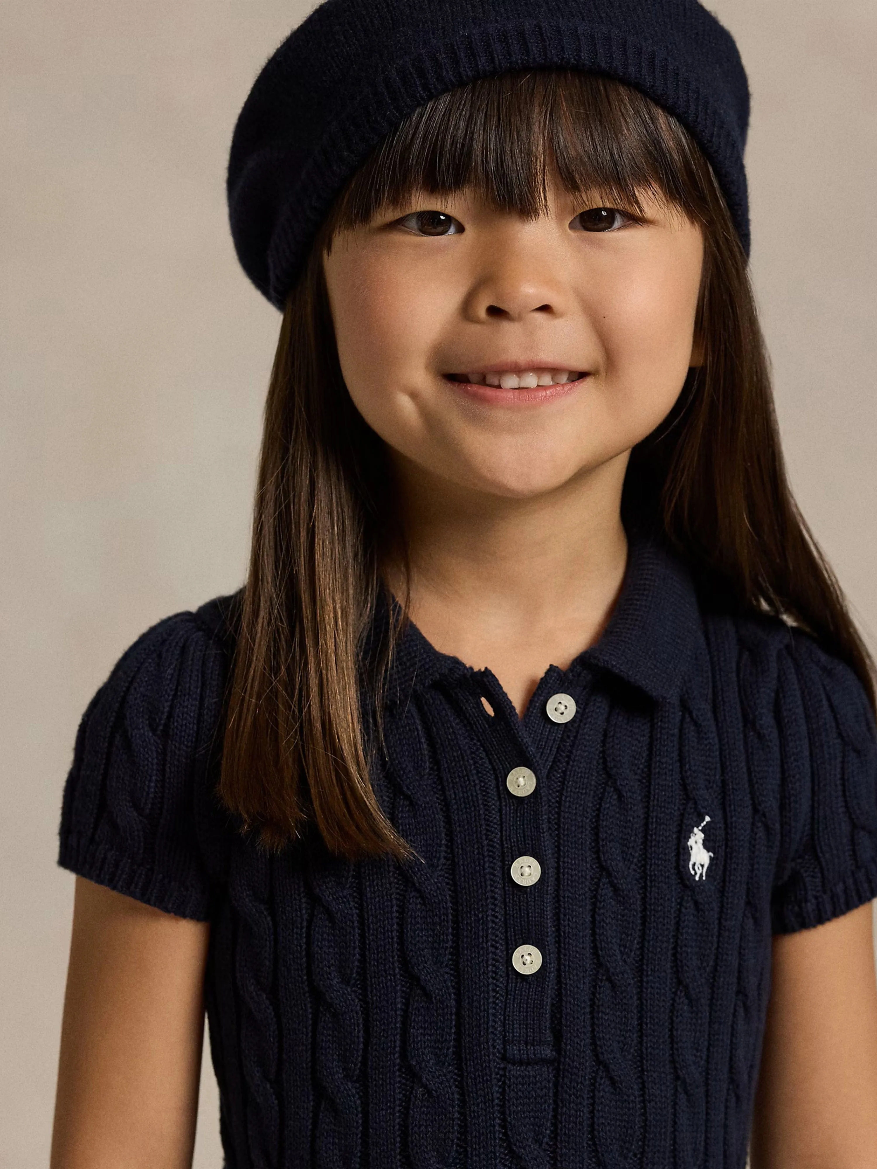 Girls Classic Cable Day Dress in Navy