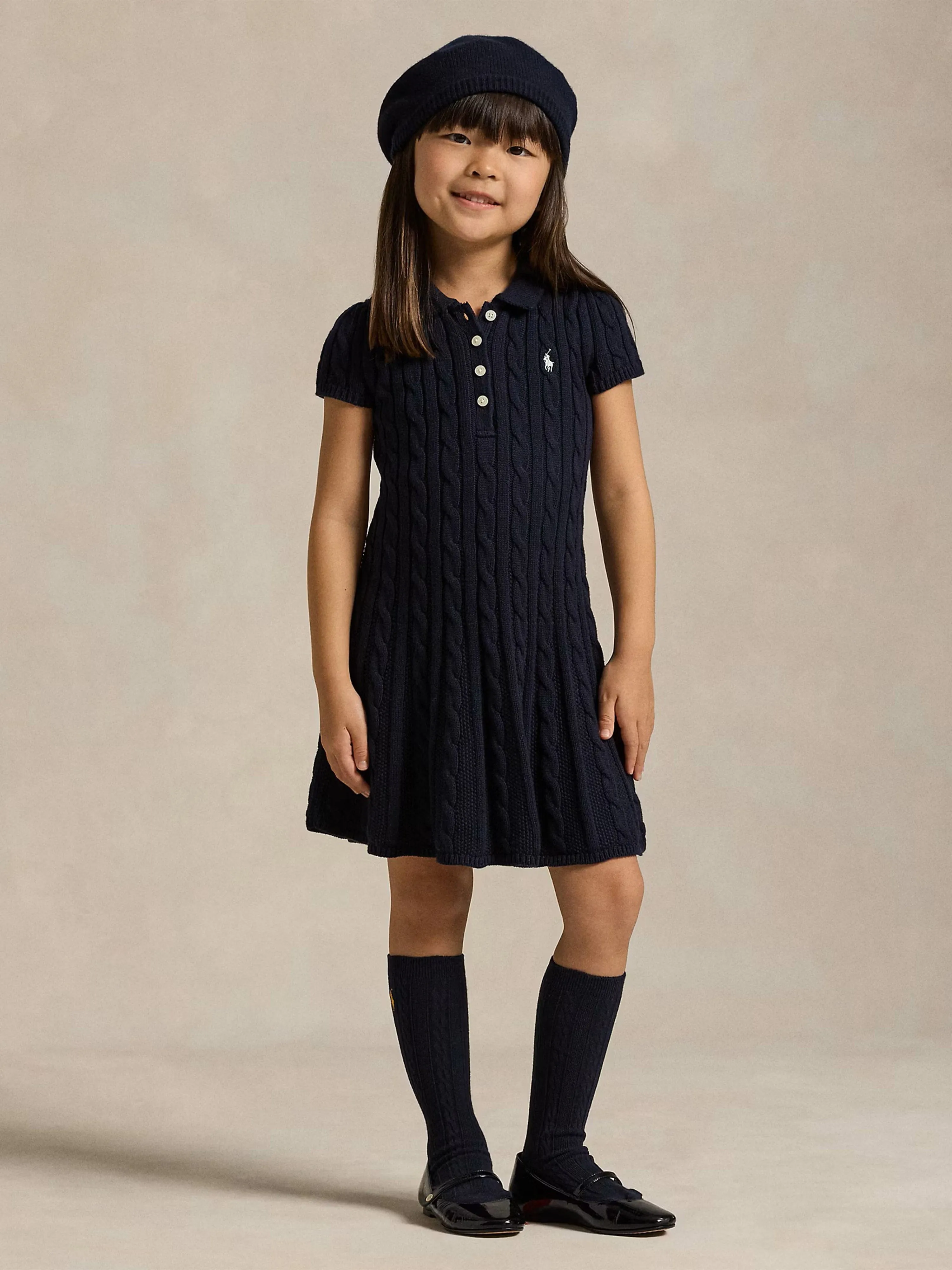 Girls Classic Cable Day Dress in Navy
