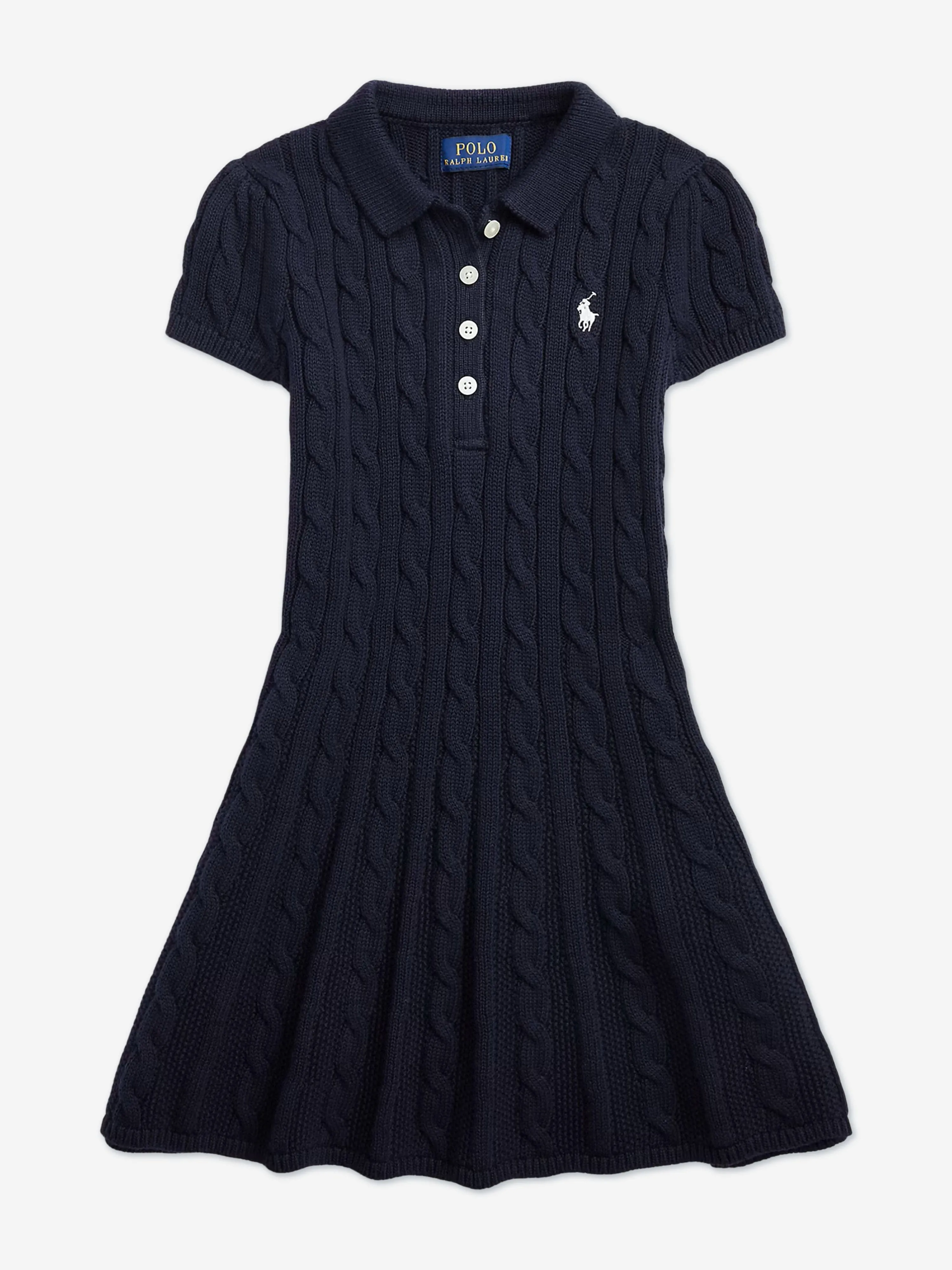 Girls Classic Cable Day Dress in Navy