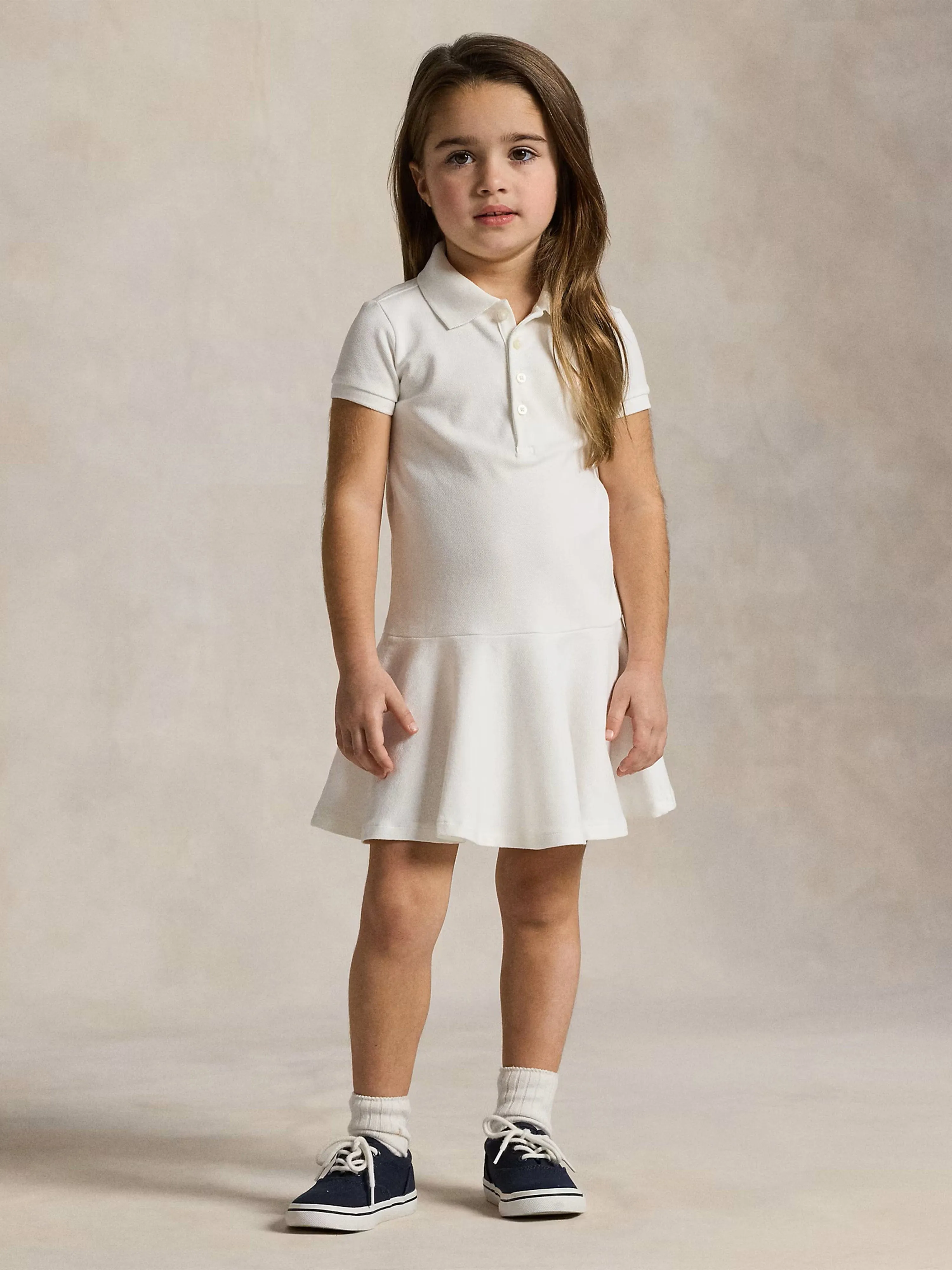 Girls Cotton Polo Dress in White