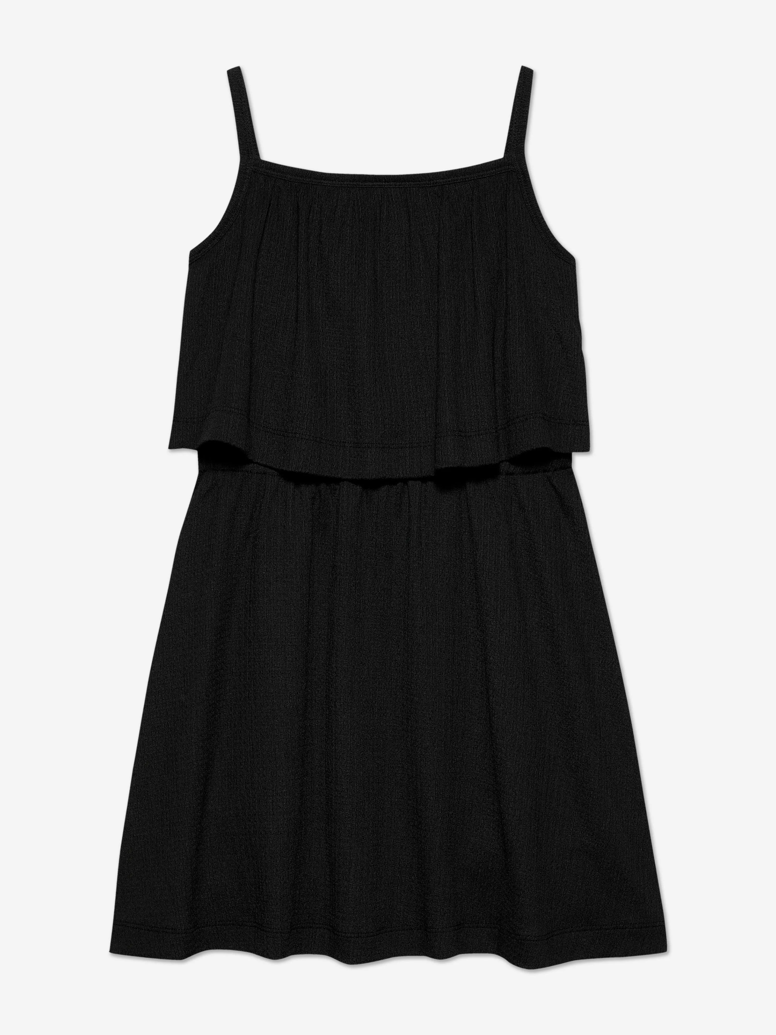 Girls Crinkle Layered Tank Dress in Black
