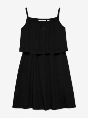 Girls Crinkle Layered Tank Dress in Black