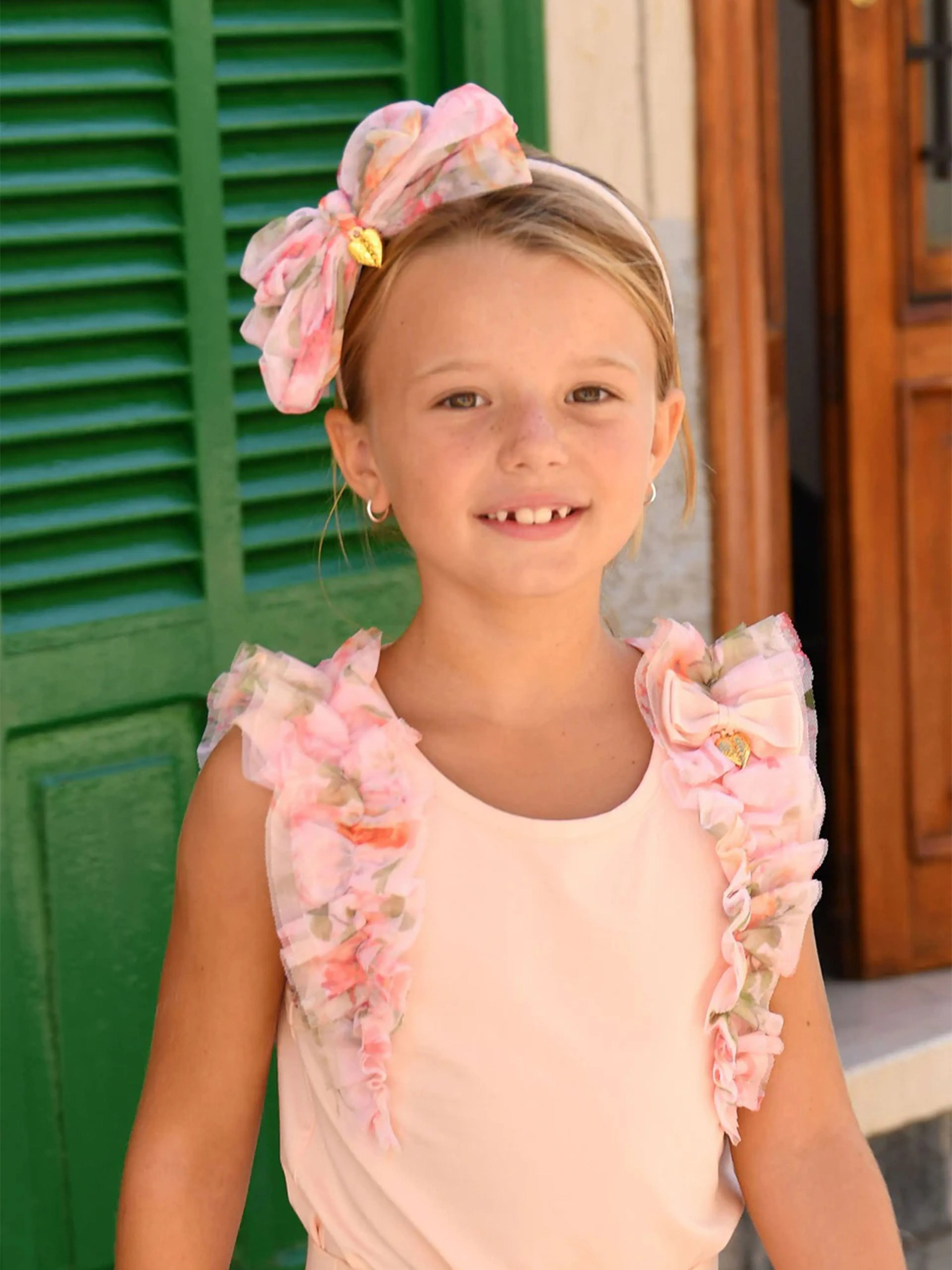 Girls Gladys Flower Tulle Headband in Pink