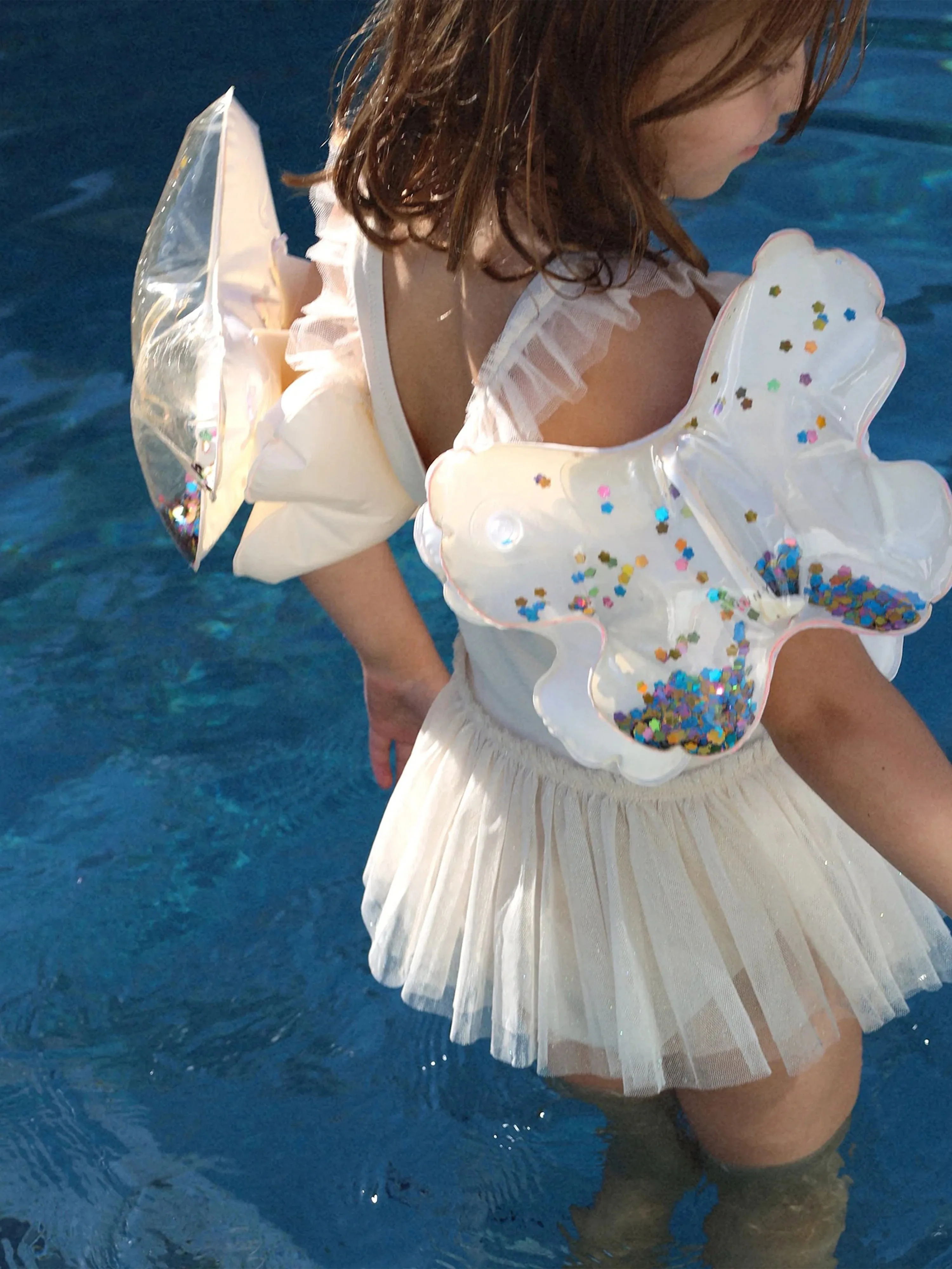Girls Inflatable Arm Bands Cotton Candy Glitter in Ivory (24cm)