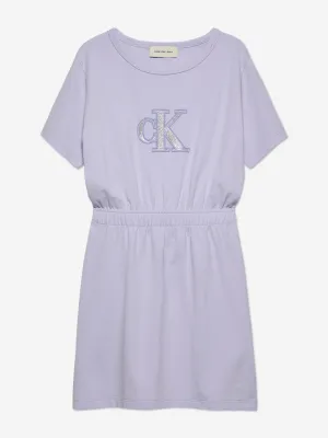 Girls Monologo Metallic T-Shirt Dress in Purple