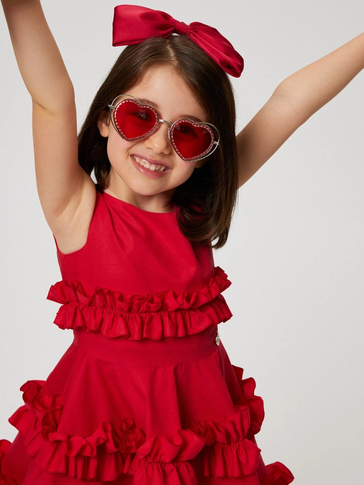 Girls Sleeveless Ruched Dress in Red