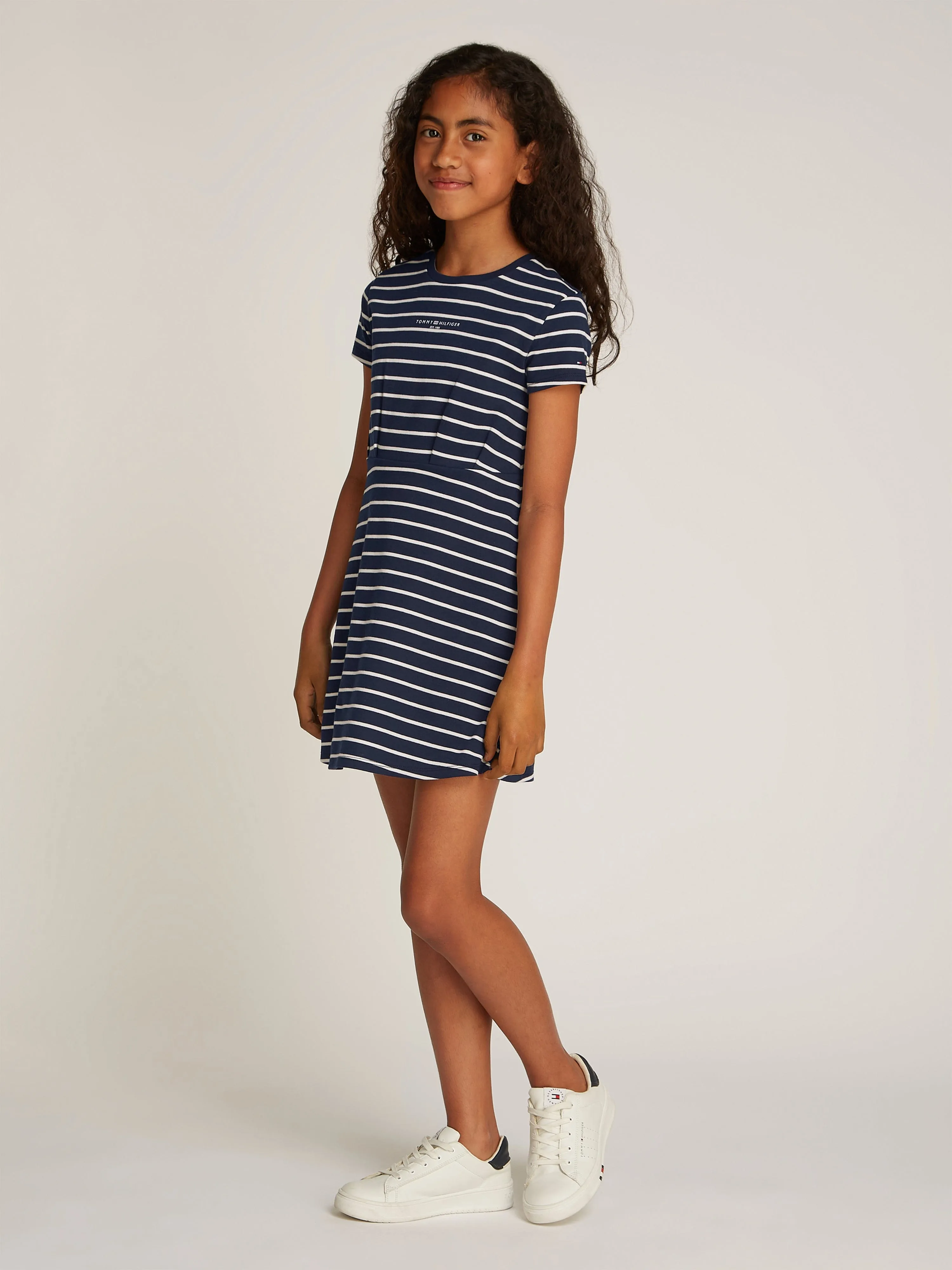Girls Striped T-Shirt Dress in Navy