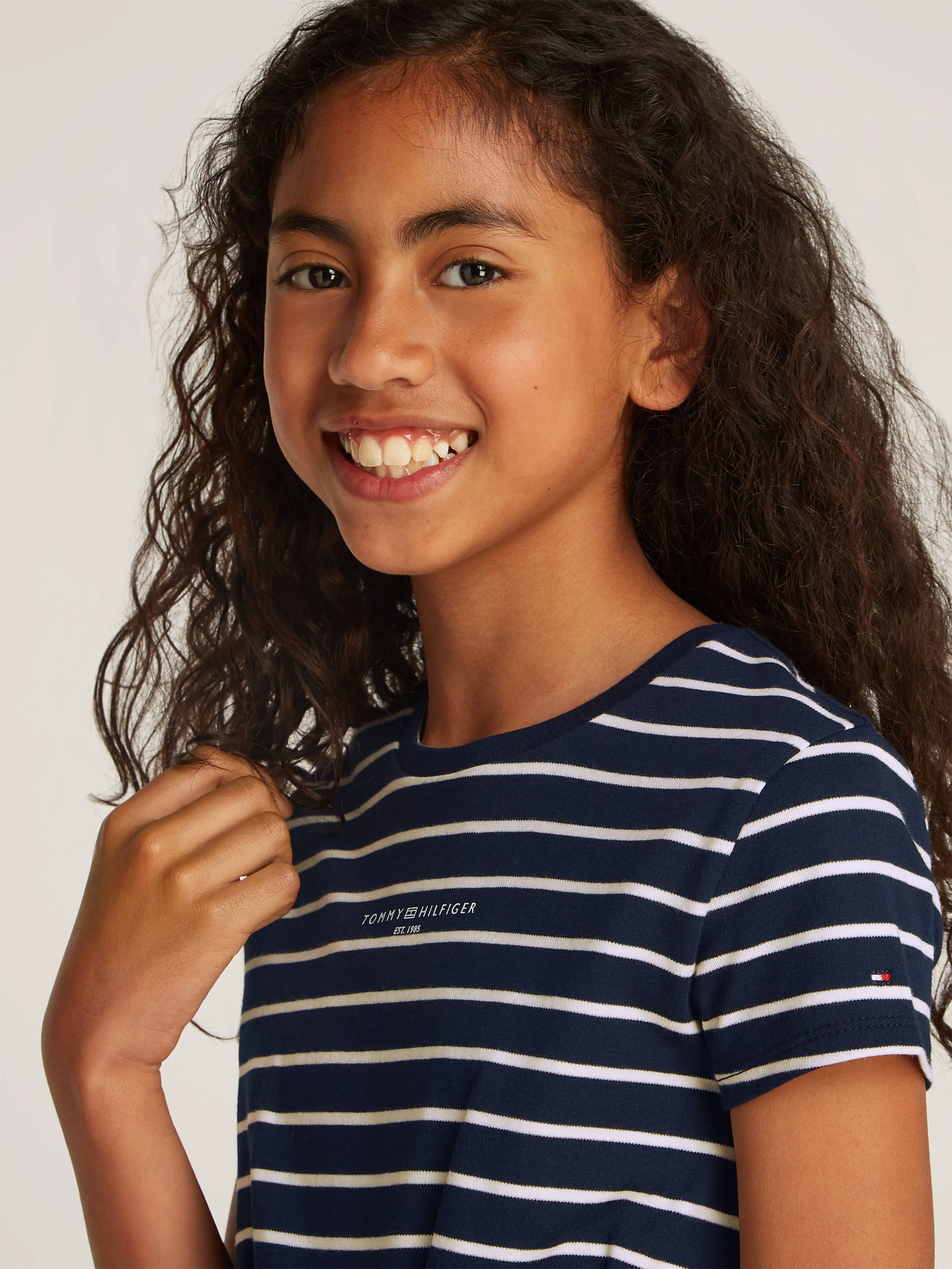 Girls Striped T-Shirt Dress in Navy