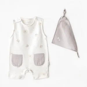 Gray Ecru Romper and Bib Set
