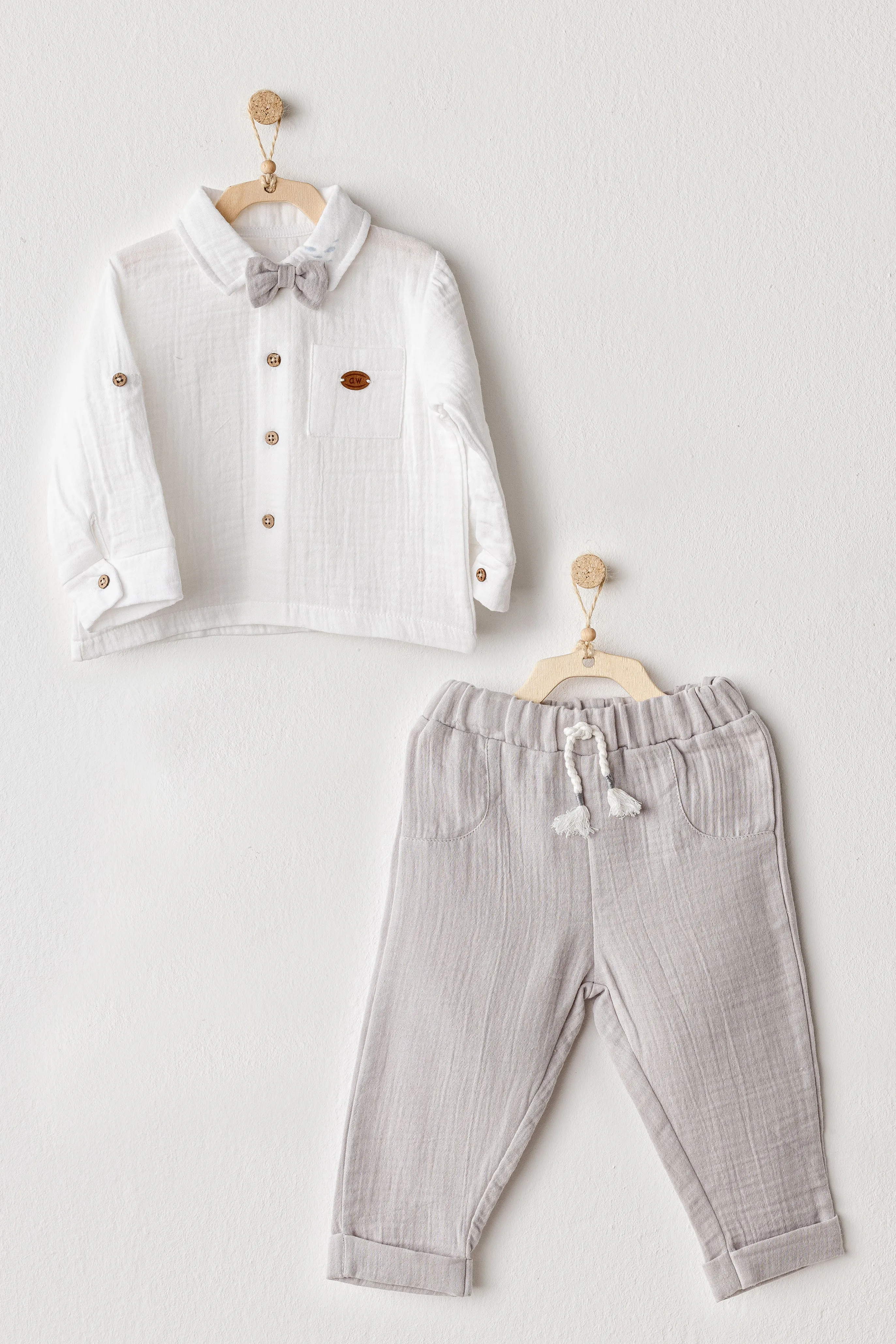 Grey Muslin Bowtie Outfit Set