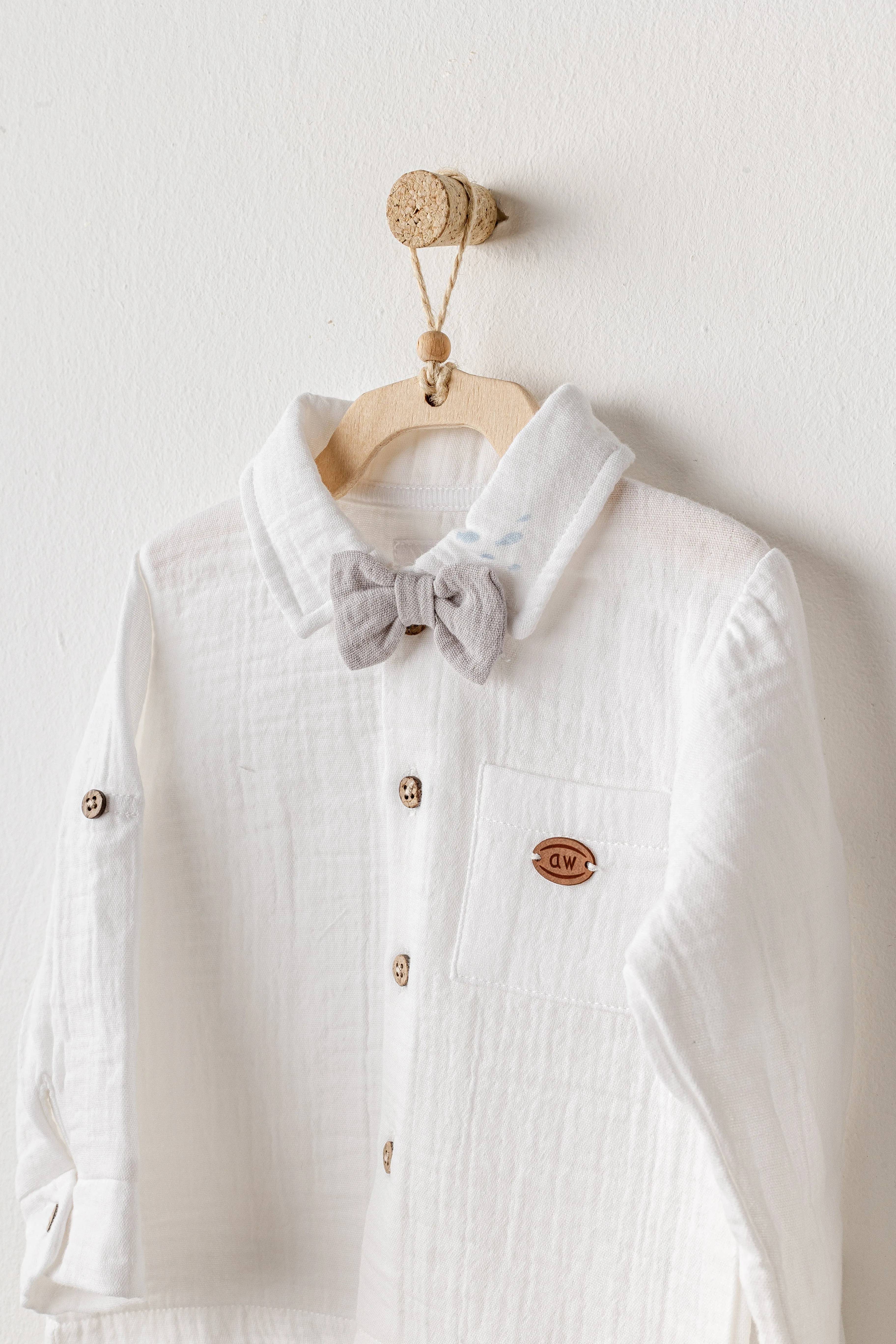 Grey Muslin Bowtie Outfit Set