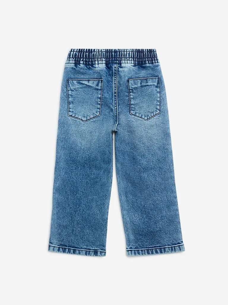 HOP Kids Blue Faded Relaxed-Fit High-Rise Jeans