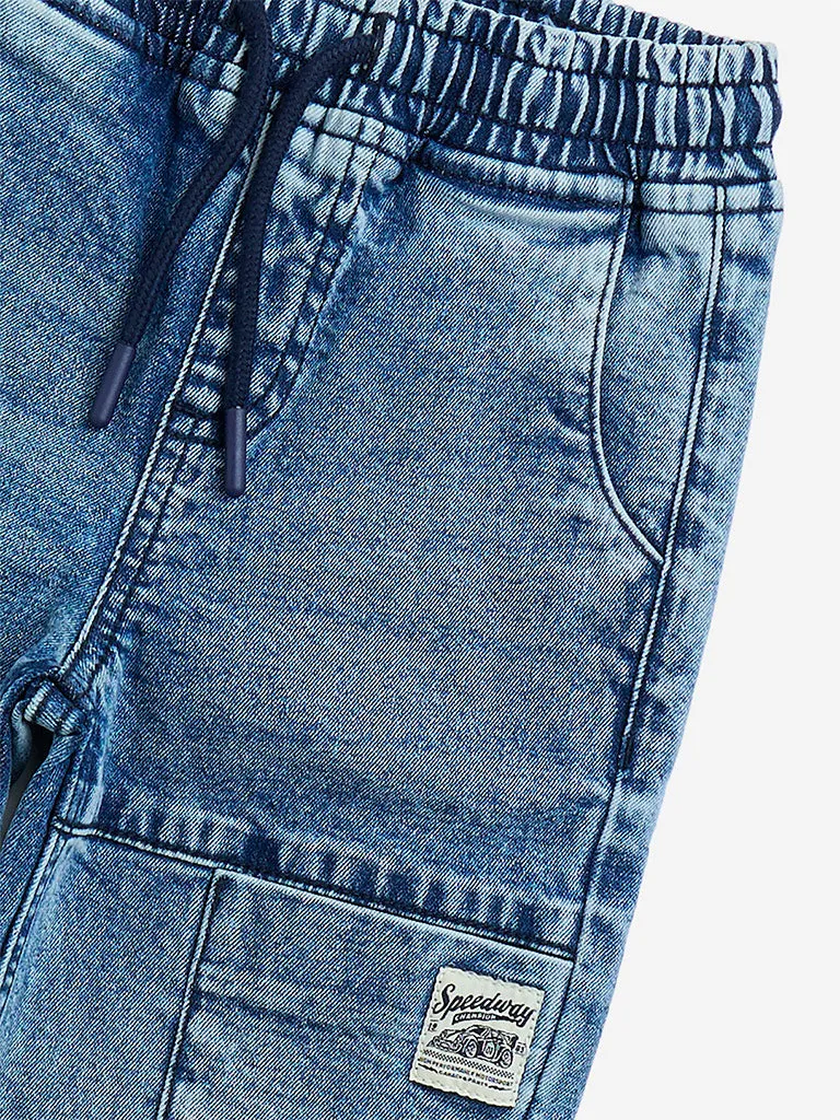 HOP Kids Blue Faded Relaxed-Fit High-Rise Jeans