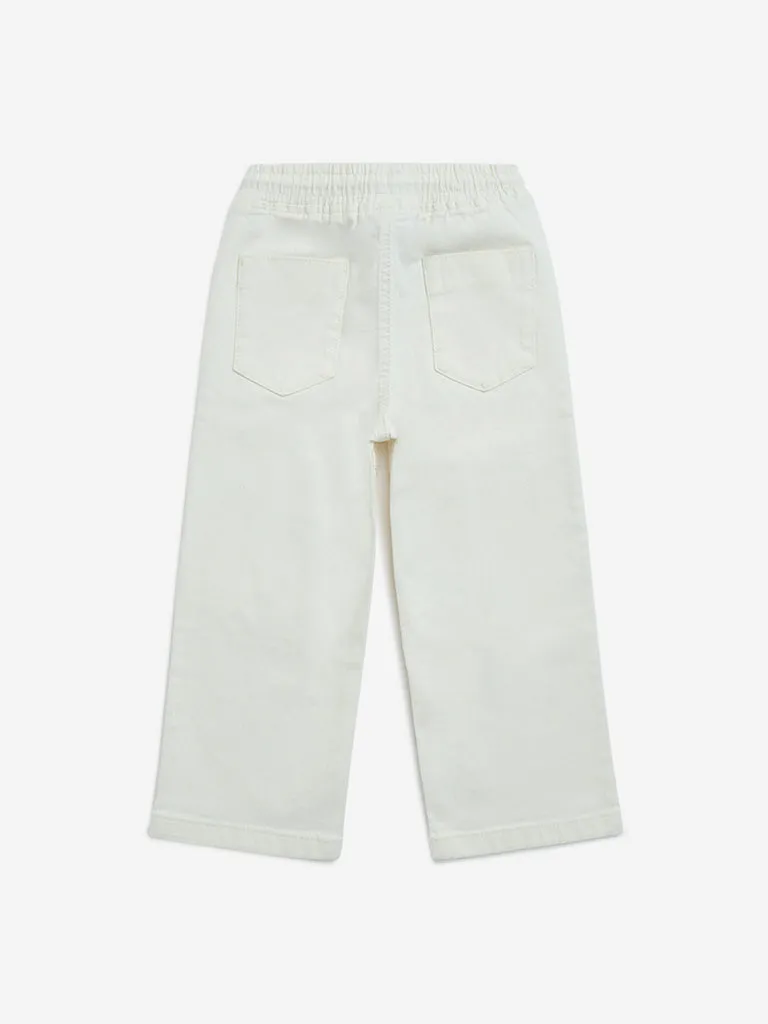 HOP Kids White Relaxed-Fit High-Rise Jeans