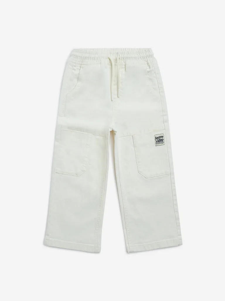 HOP Kids White Relaxed-Fit High-Rise Jeans