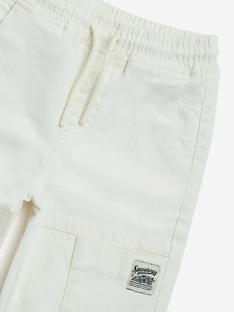 HOP Kids White Relaxed-Fit High-Rise Jeans