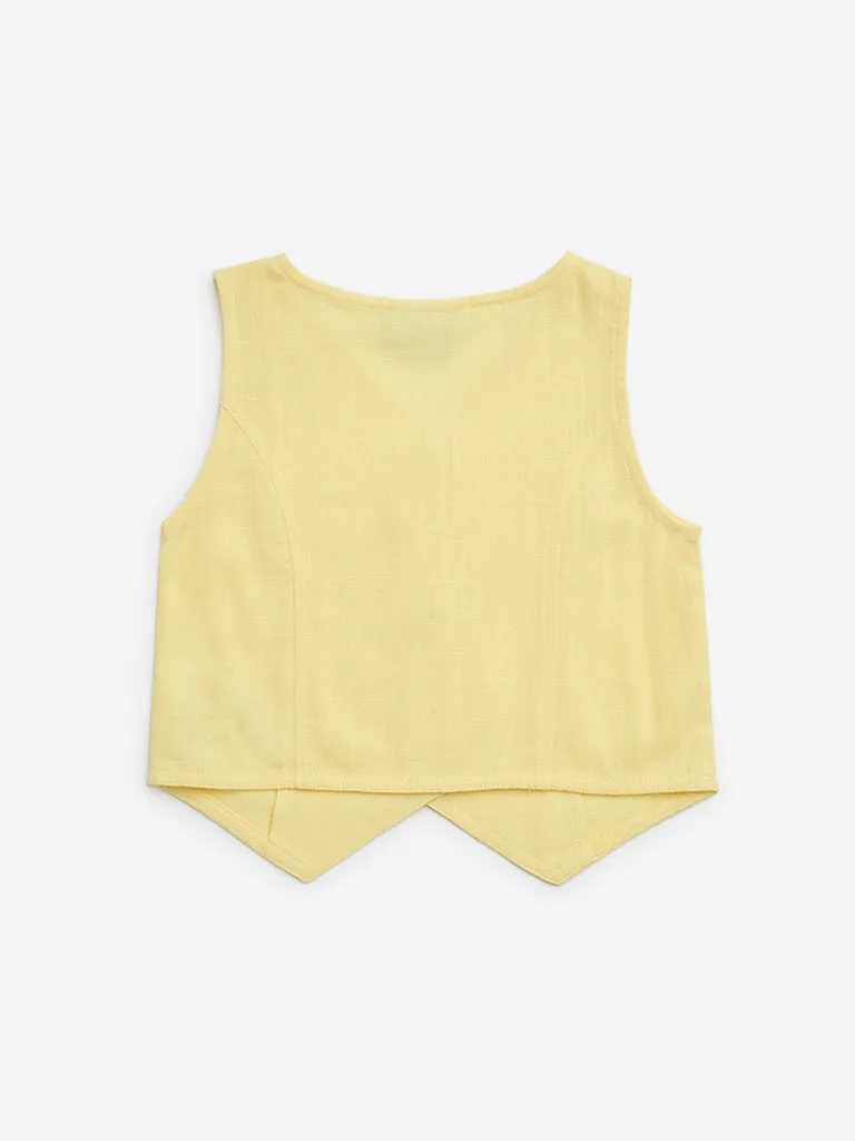 HOP Kids Yellow Embroidered Waistcoat