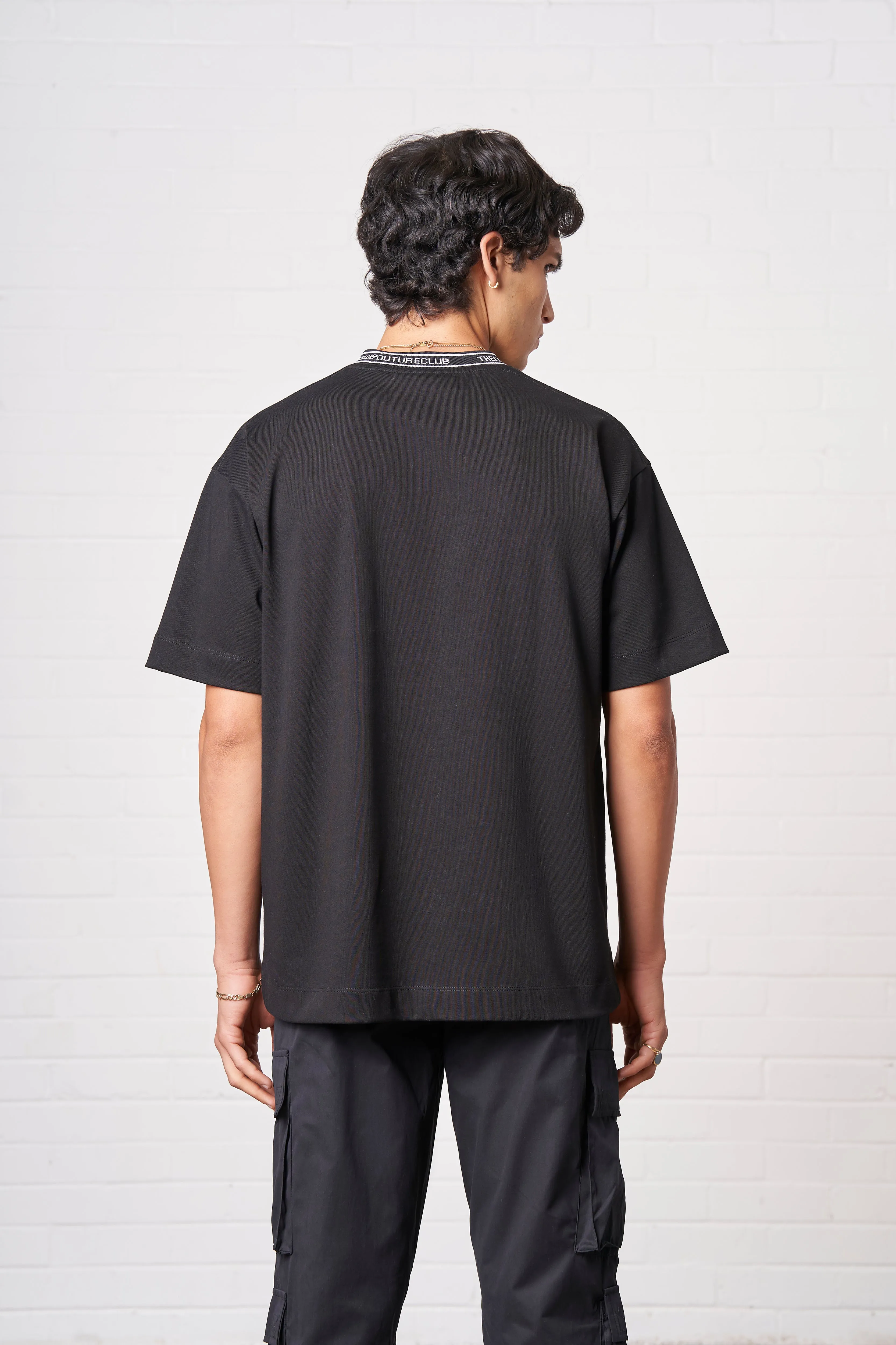 JACQUARD COLLAR T-SHIRT - BLACK