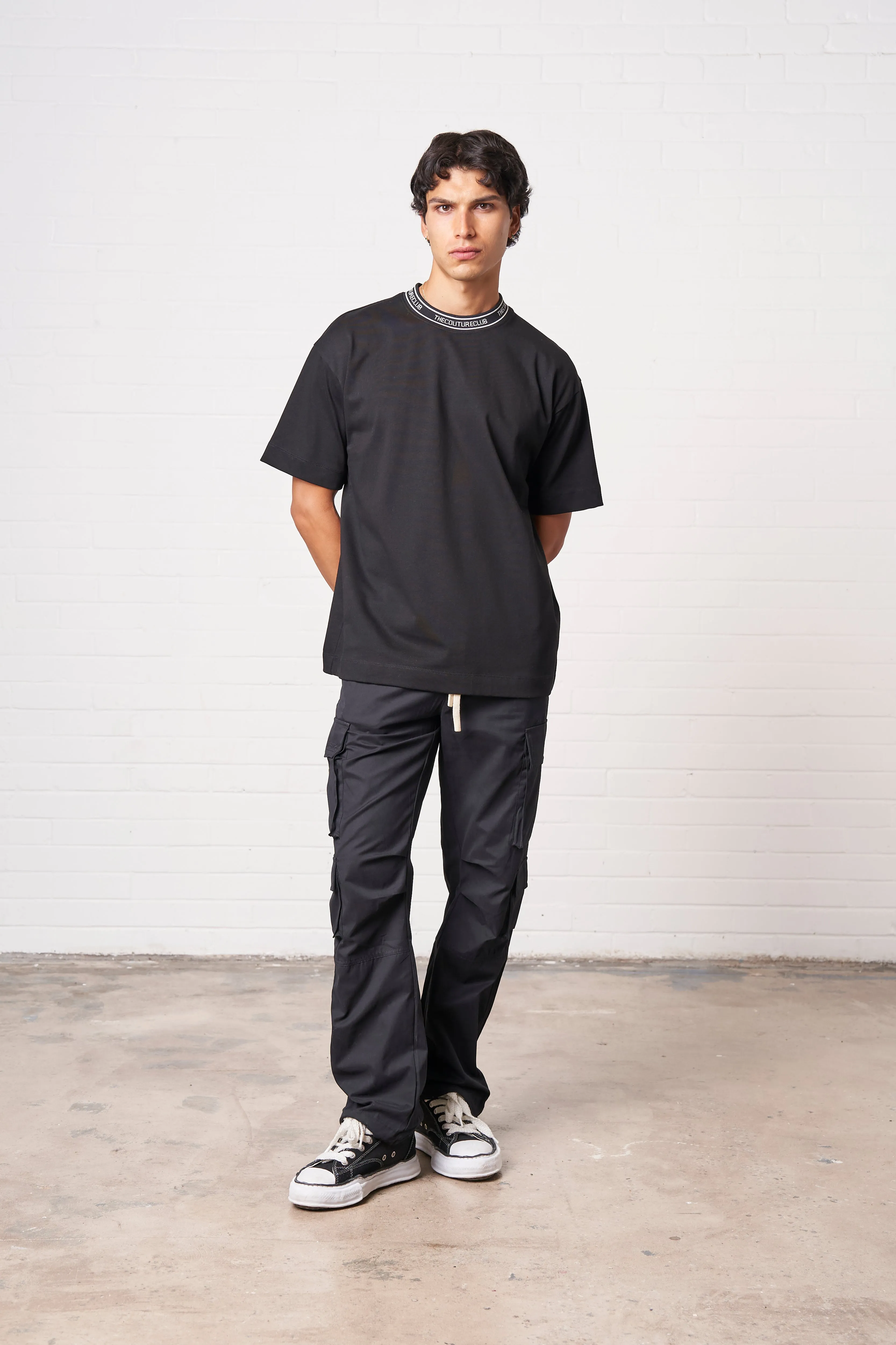 JACQUARD COLLAR T-SHIRT - BLACK