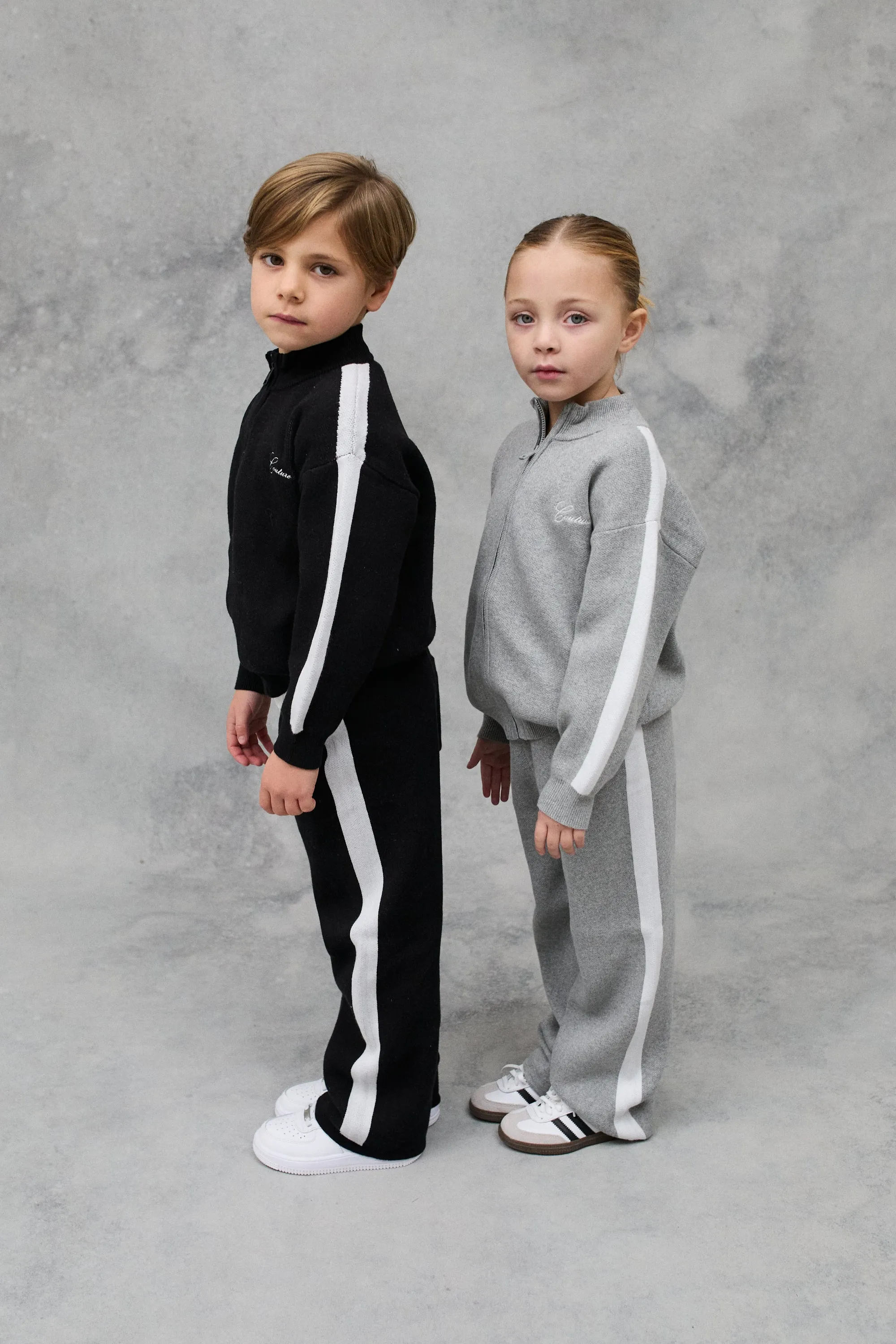 JNR SIDE STRIPE KNITTED ZIP THROUGH - GREY MARL
