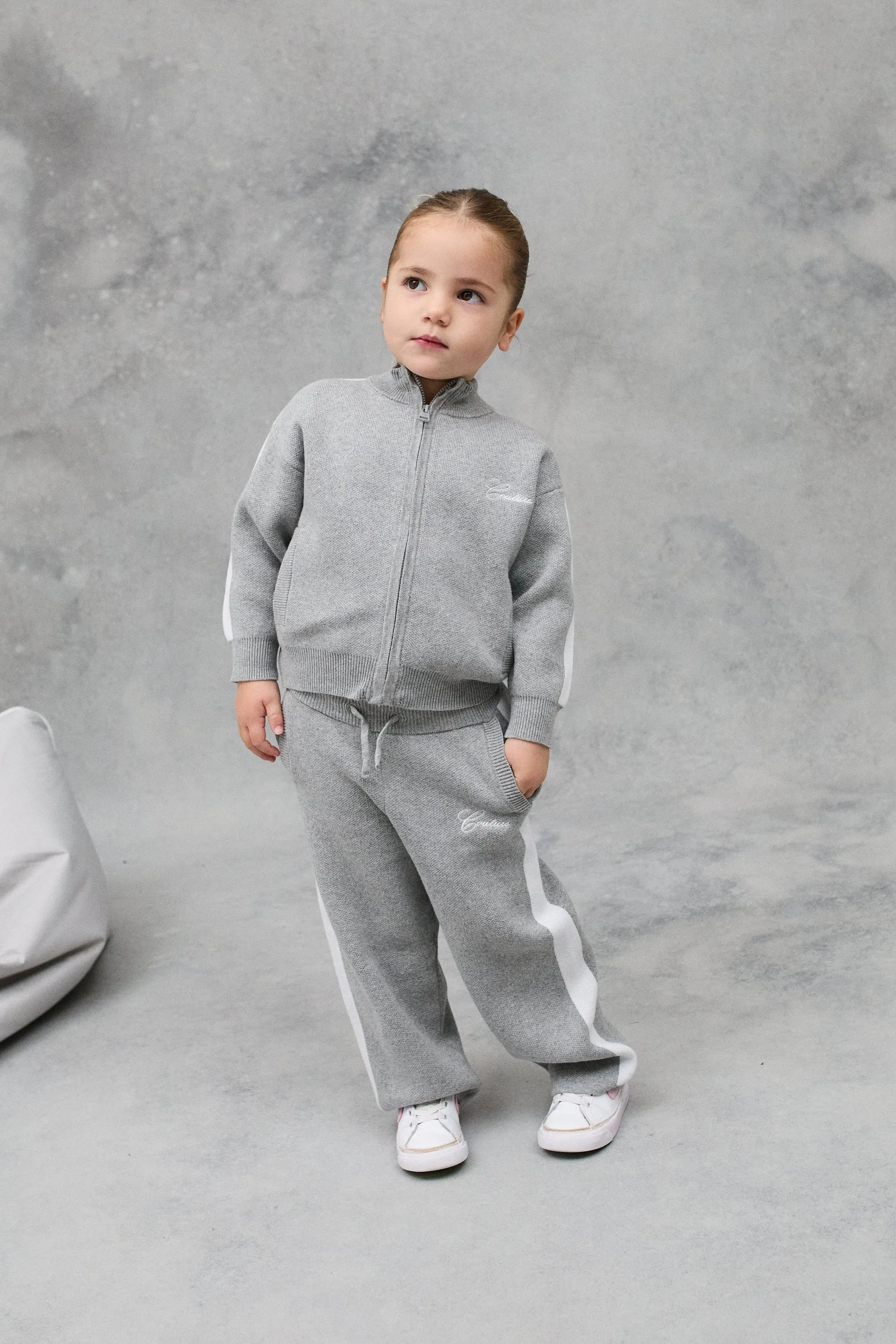 JNR SIDE STRIPE KNITTED ZIP THROUGH - GREY MARL