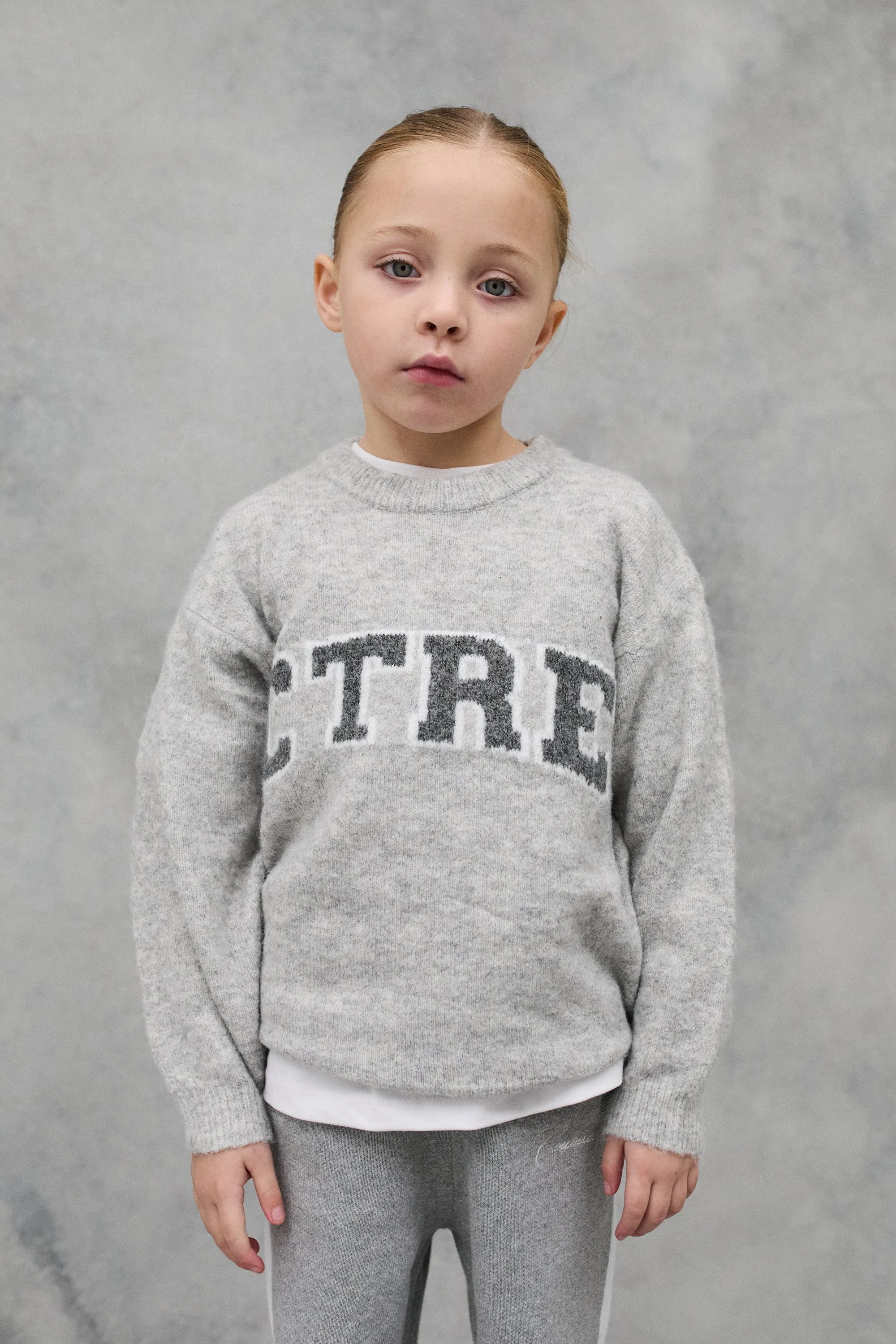 KIDS CTRE KNITTED SWEATSHIRT - GREY MARL