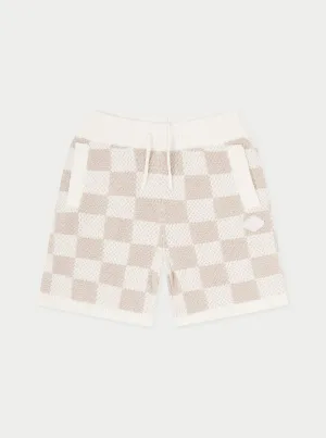 KIDS KNITTED CHECKERBOARD SHORTS - OFF WHITE
