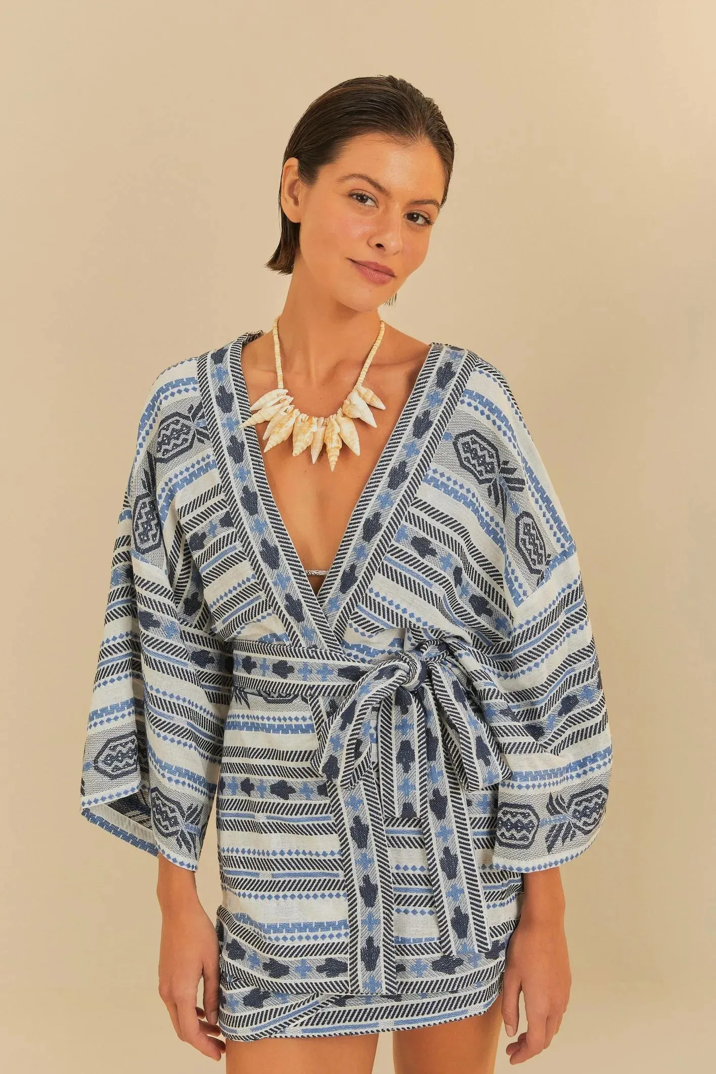 Kimono Manga Longa Jacquard Artesanal