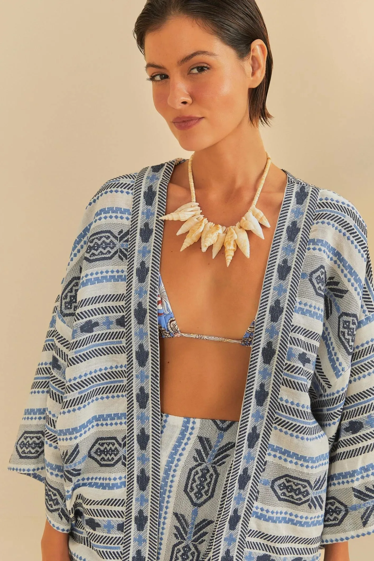 Kimono Manga Longa Jacquard Artesanal