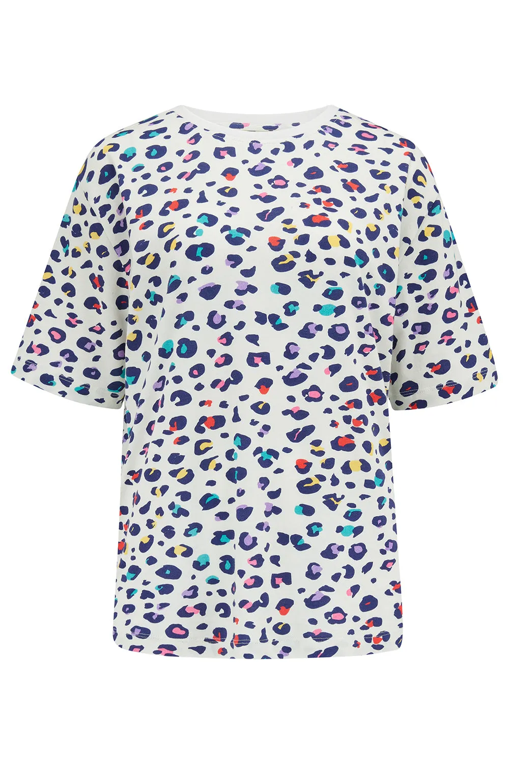 Kinsley Relaxed T-Shirt - Off-White. Rainbow Leopard